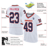 Custom White Navy-Red Mesh Authentic Throwback Football Jersey