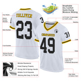 Custom White Black-Gold Mesh Authentic Throwback Football Jersey