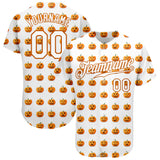 Custom White White-Texas Orange 3D Pattern Design Halloween Pumpkins Funny Faces Authentic Baseball Jersey