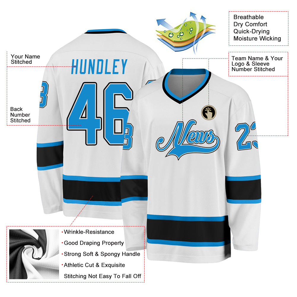 Custom White Blue-Black Hockey Jersey