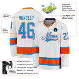 Custom White Blue-Orange Hockey Jersey