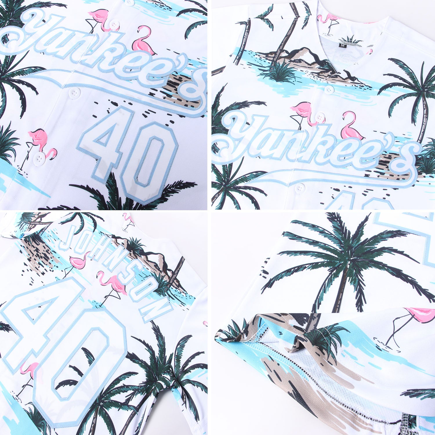 Custom White White-Light Blue 3D Pattern Design Hawaii Palm Trees Authentic Baseball Jersey