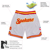 Custom White Red Pinstripe Red-Gold Authentic Basketball Shorts