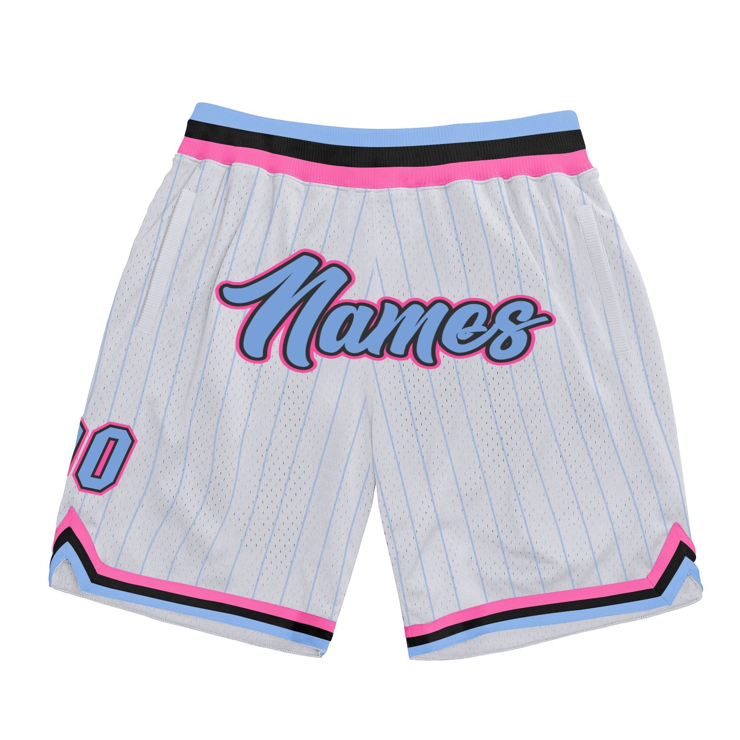 Custom White Light Blue Pinstripe Light Blue-Pink Authentic Basketball Shorts