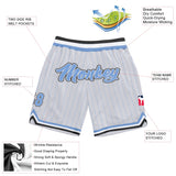 Custom White Light Blue Pinstripe Light Blue-Black Authentic Basketball Shorts