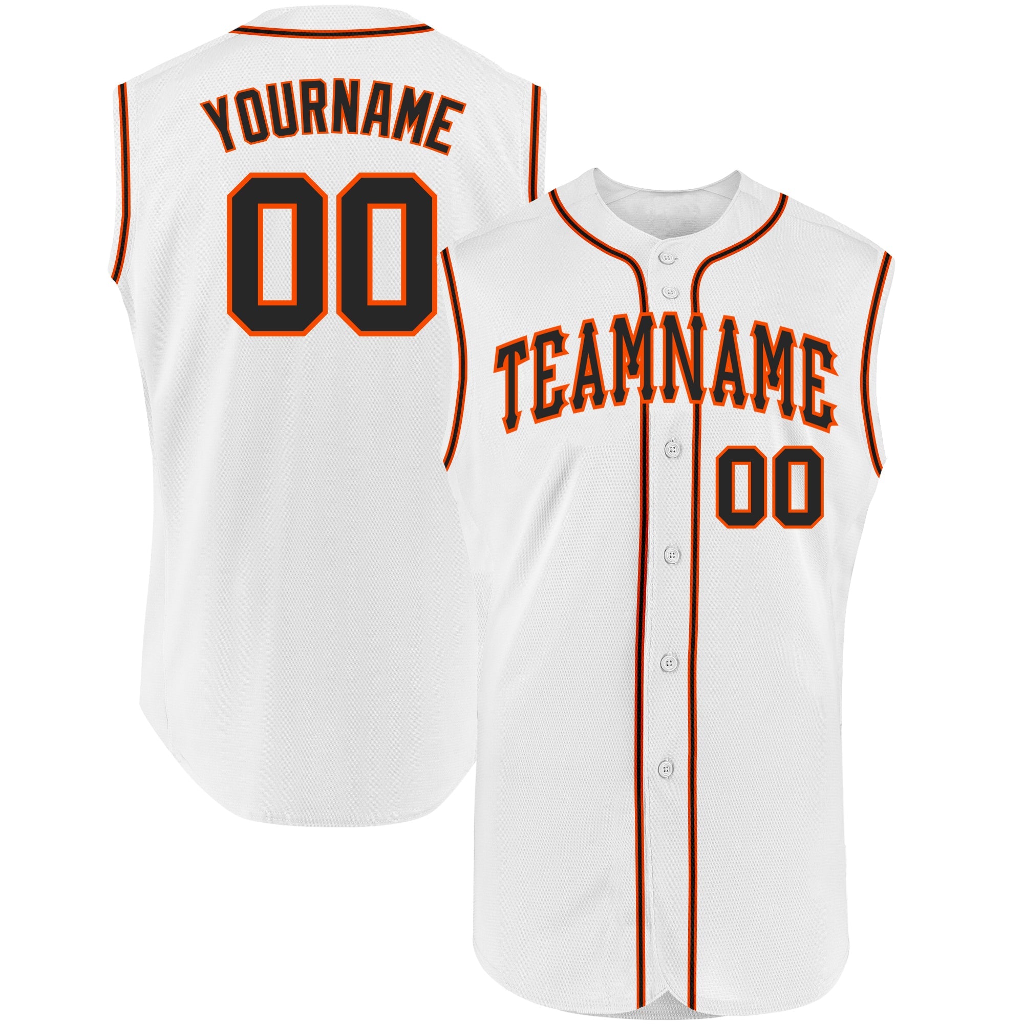 Custom White Black-Orange Authentic Sleeveless Baseball Jersey