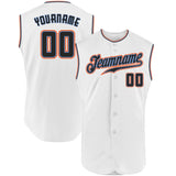 Custom White Black-Orange Authentic Sleeveless Baseball Jersey