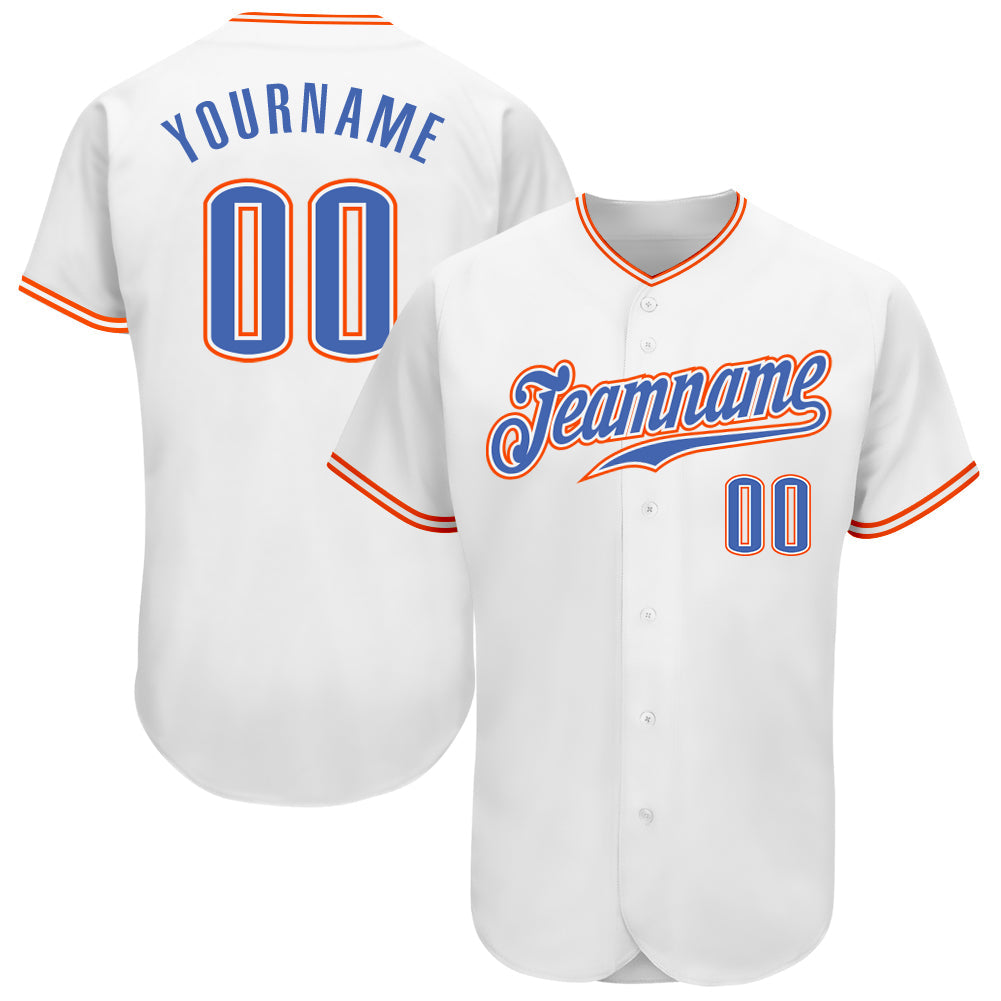 Custom White Blue-Orange Authentic Baseball Jersey