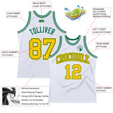 Custom White Gold-Kelly Green Authentic Throwback Basketball Jersey