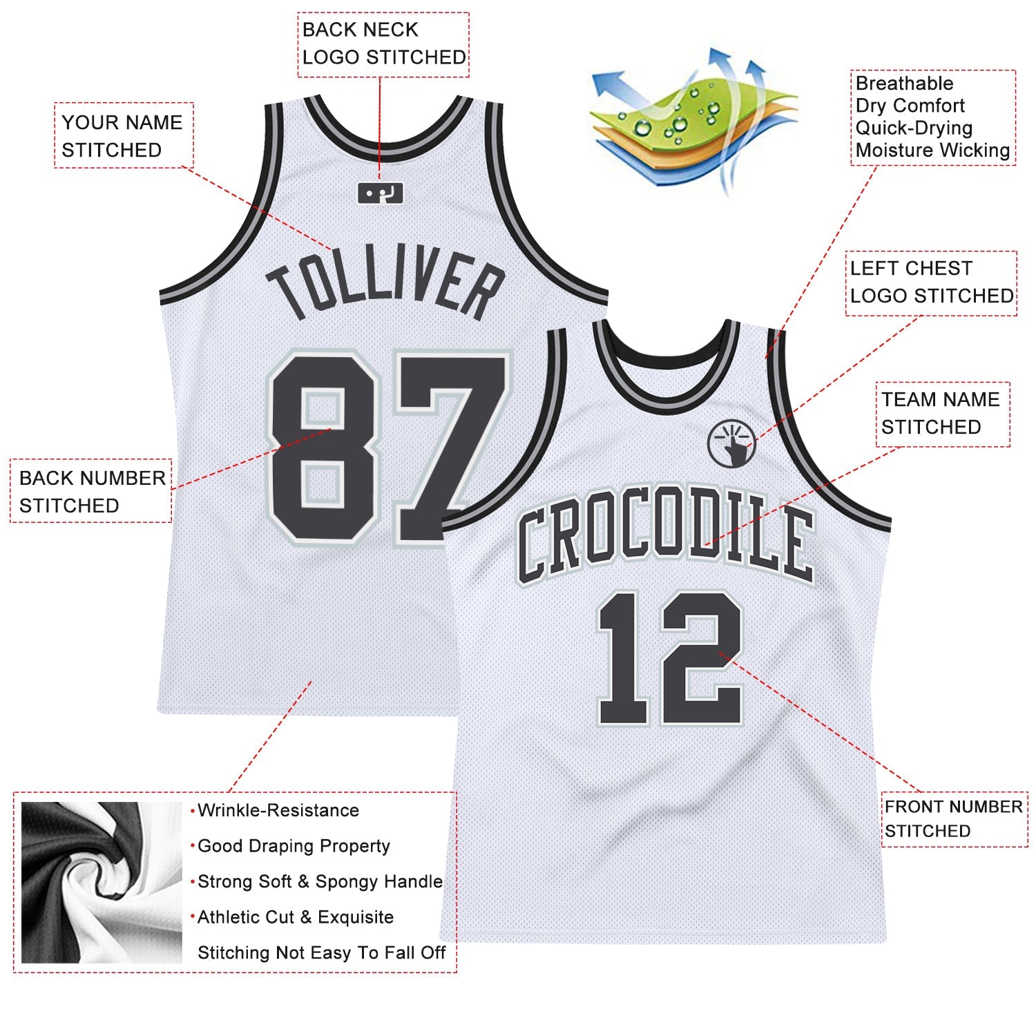 Custom White Steel Gray-Silver Authentic Throwback Basketball Jersey