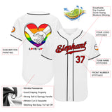 Custom White Red-Black Rainbow Colored Heart For Pride Month Love Is Love LGBT Authentic Baseball Jersey