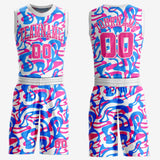 Custom White Pink-Light Blue Music Festival Round Neck Sublimation Basketball Suit Jersey