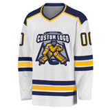 Custom White Navy-Gold Hockey Jersey