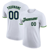 Custom White Navy-Neon Green Performance T-Shirt