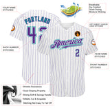 Custom White Purple Pinstripe Purple-Teal Authentic Baseball Jersey