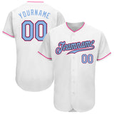 Custom White Light Blue Black-Pink Authentic Baseball Jersey