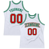 Custom White Red-Kelly Green Authentic Throwback Basketball Jersey