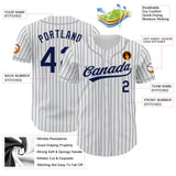 Custom White Navy Pinstripe Navy-Gray Authentic Baseball Jersey