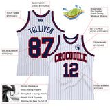 Custom White Navy Pinstripe Navy-Red Authentic Basketball Jersey