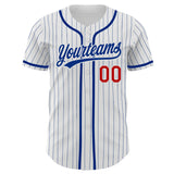 Custom White Royal Pinstripe Red Authentic Baseball Jersey