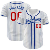 Custom White Royal Pinstripe Red Authentic Baseball Jersey