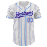 Custom White Purple Pinstripe Light Blue Authentic Baseball Jersey