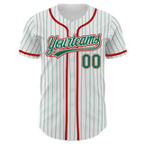 Custom White Kelly Green Pinstripe Kelly Green-Red Authentic Baseball Jersey