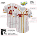 Custom White Crimson Pinstripe Crimson-Old Gold Authentic Baseball Jersey