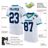 Custom White Navy Gray-Teal Mesh Authentic Football Jersey