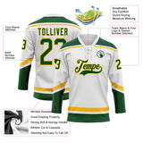 Custom White Green-Gold Hockey Lace Neck Jersey