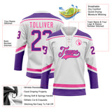 Custom White Purple-Pink Hockey Lace Neck Jersey