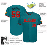 Custom Teal Red-Black Authentic Baseball Jersey