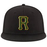 Custom Black Green-Gold Stitched Adjustable Snapback Hat