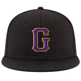 Custom Black Purple-Gold Stitched Adjustable Snapback Hat