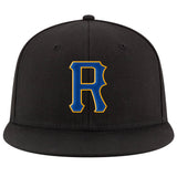 Custom Black Royal-Gold Stitched Adjustable Snapback Hat