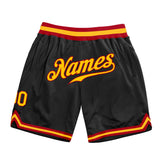 Custom Black Gold-Red Authentic Throwback Basketball Shorts