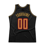 Custom Black Old Gold-Red Authentic Throwback Basketball Jersey