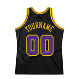 Custom Black Purple-Gold Authentic Throwback Basketball Jersey