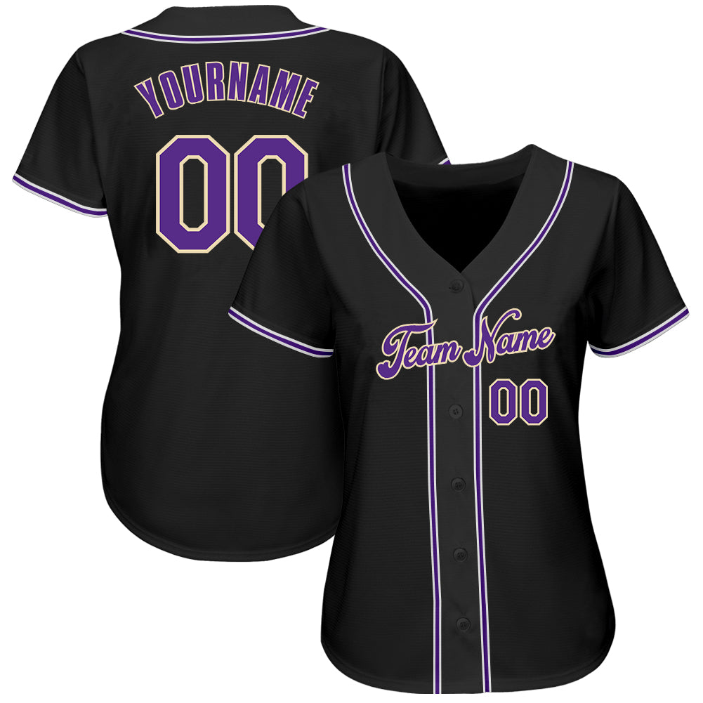 Custom Black Purple-White Authentic Baseball Jersey