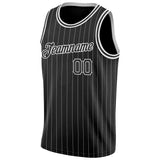 Custom Black White Pinstripe Black-White Authentic Basketball Jersey