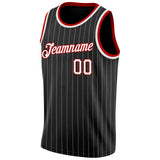 Custom Black White Pinstripe White-Red Authentic Basketball Jersey