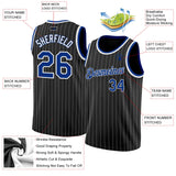 Custom Black White Pinstripe Royal-White Authentic Basketball Jersey