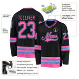 Custom Black Pink-Light Blue Hockey Jersey
