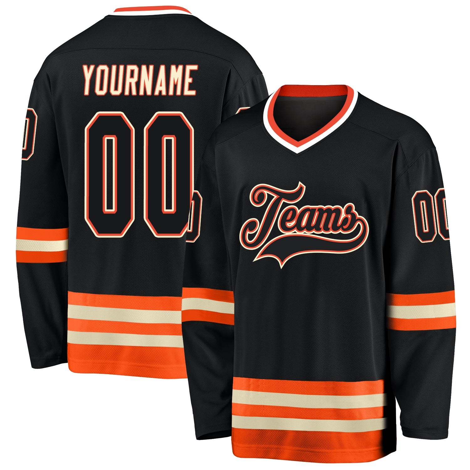 Custom Black Black-Orange Hockey Jersey Sale Online