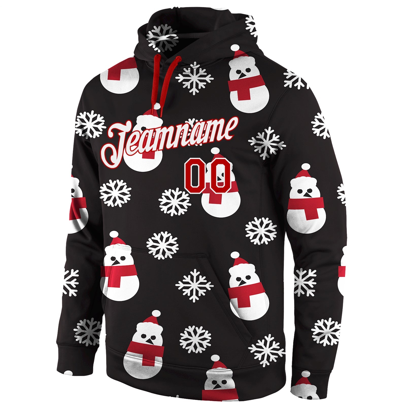 Custom Stitched Black Red-White Christmas 3D Sports Pullover Sweatshirt Hoodie