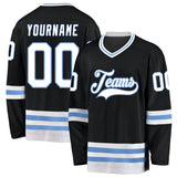 Custom Black White-Light Blue Hockey Jersey