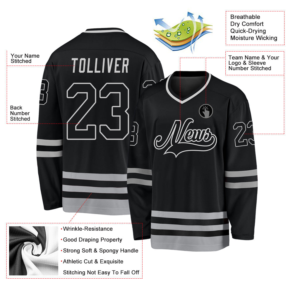 Custom Black Black-Gray Hockey Jersey