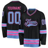 Custom Black Light Blue-Pink Hockey Jersey