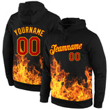 Custom Stitched Black Red-Gold 3D Pattern Design Flame Sports Pullover Sweatshirt Hoodie