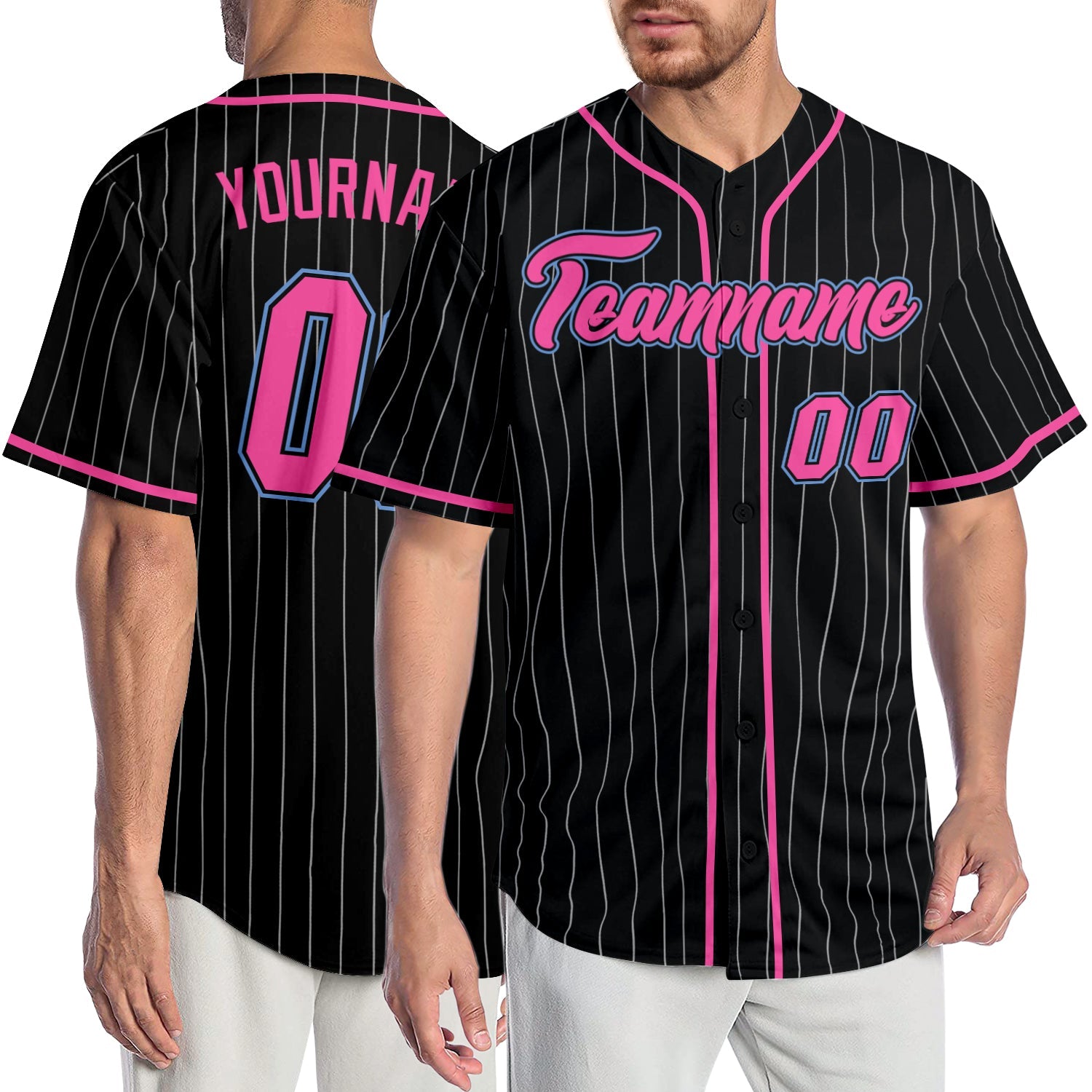 Custom Light Blue Pink-White Authentic Baseball Jersey